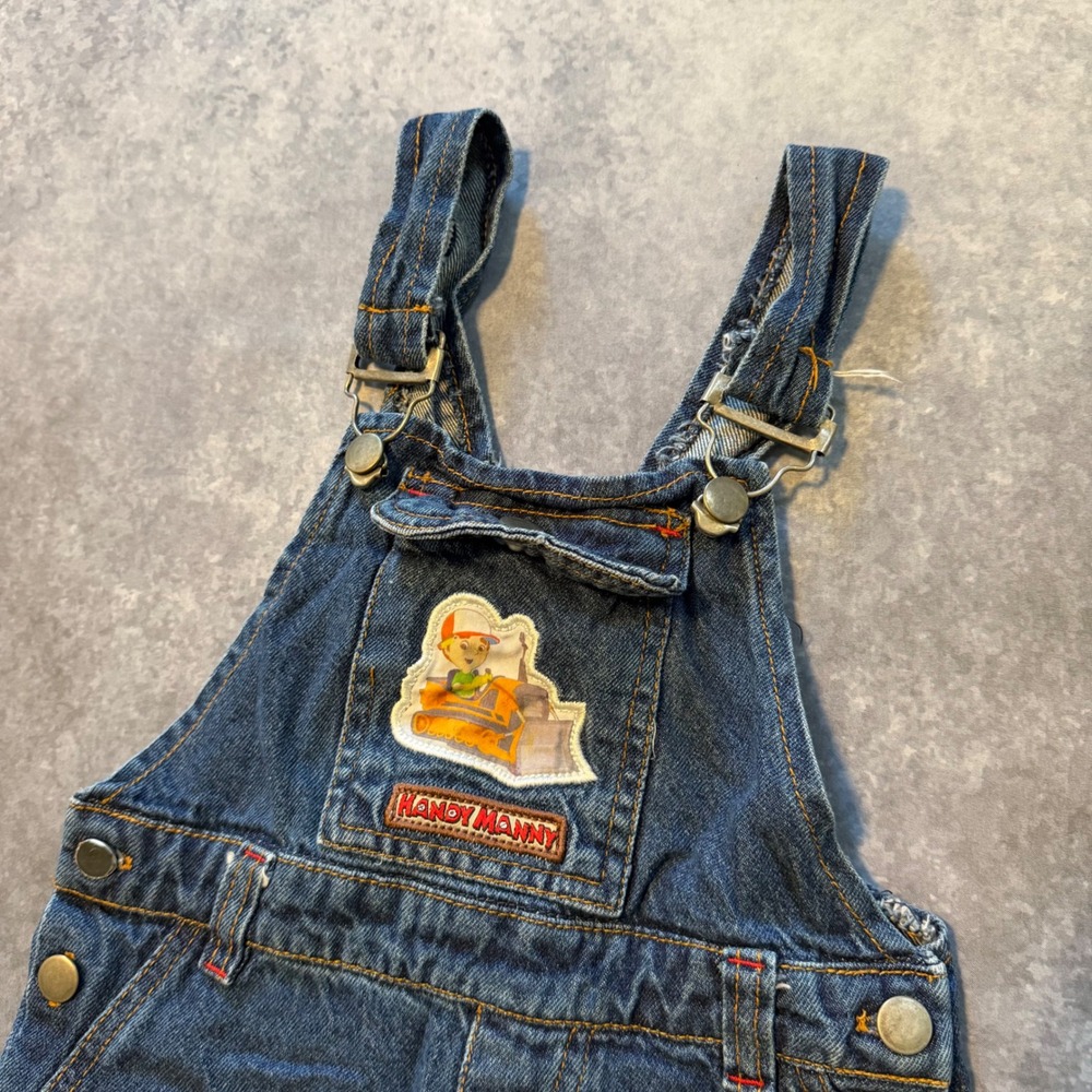 Vtg Disney Handy Manny Denim Overalls Toddler 2T 24M Blue Jean Pants Y2K Kidcore